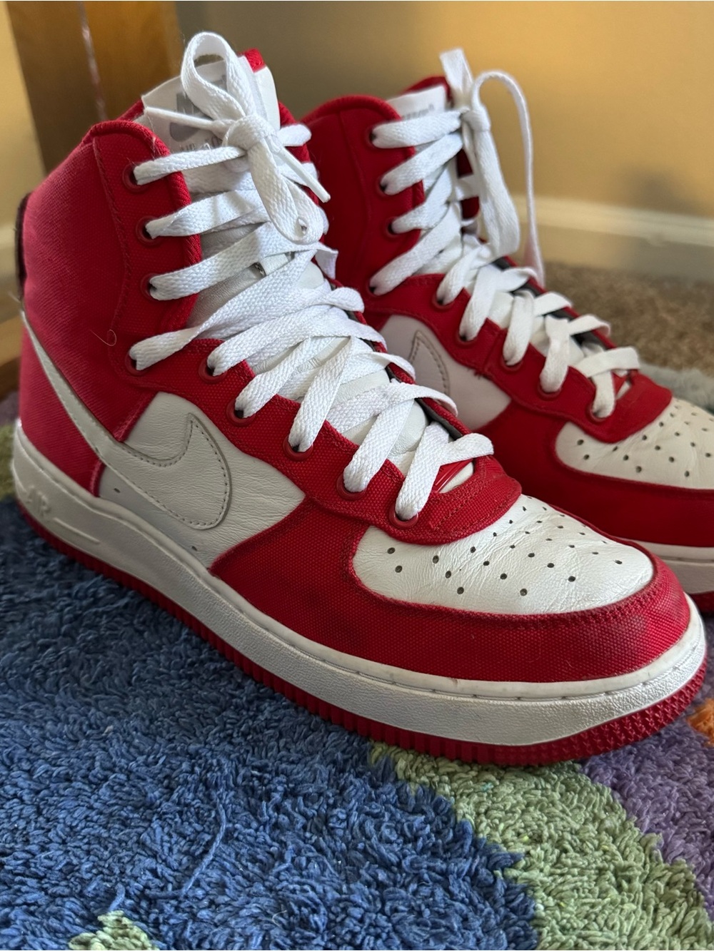 Women Nike Air Force 1 High Nike iD Custom Red White Streetwear Rare Size 8.5